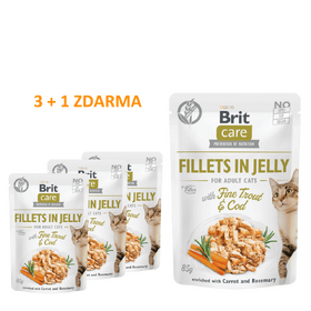4 x Brit Care Cat Fillets in Jelly with Fine Trout & Cod 85 g