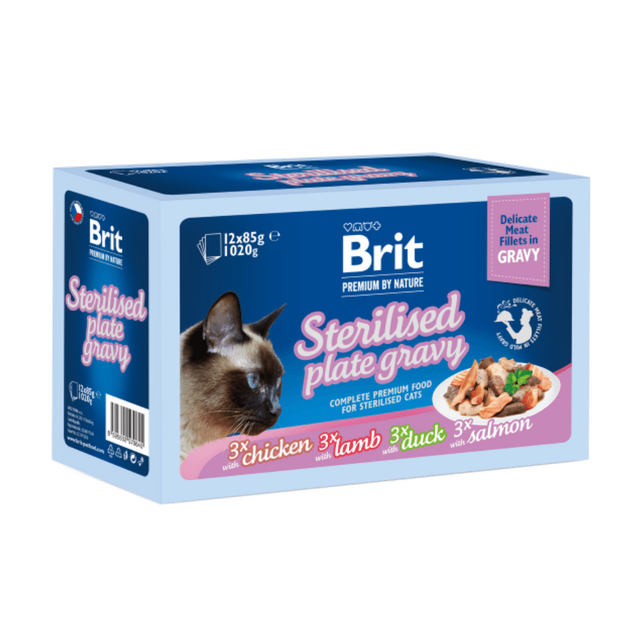 BritPremium Cat Delicate Fillets in Gravy Family Plate Sterilised (12x85g) 1,02 kg