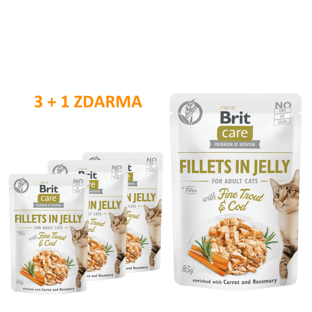 4 x Brit Care Cat Fillets in Jelly with Fine Trout & Cod 85 g - 1