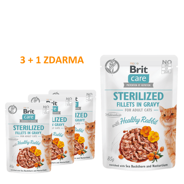 4 x Brit Care Cat Sterilized. Fillets in Gravy with Healthy Rabbit 85 g - 1