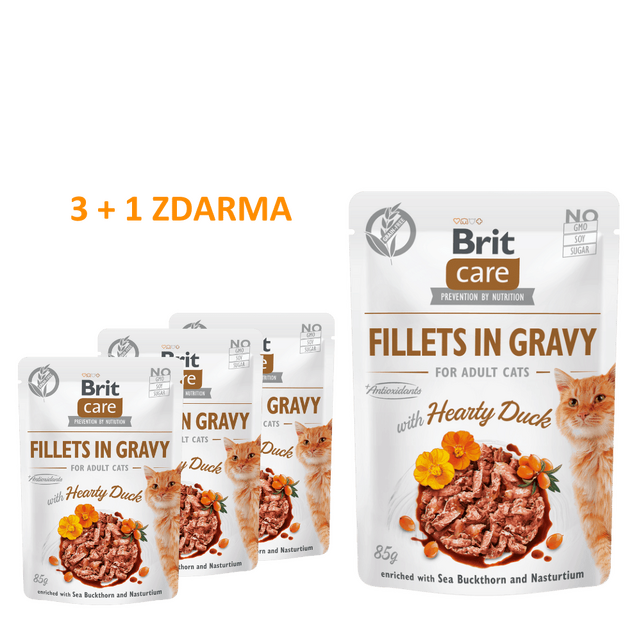 4 x Brit Care Cat Fillets in Gravy with Hearty Duck 85 g - 1