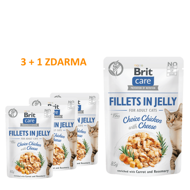 4 x Brit Care Cat Fillets in Jelly Choice Chicken with Cheese 85 g - 1