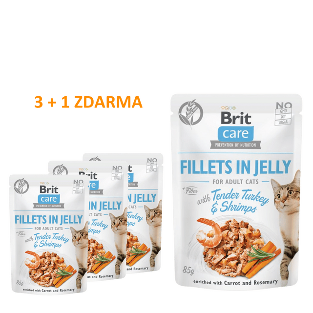 4 x Brit Care Cat Fillets in Jelly with Tender Turkey & Shrimps 85 g - 1